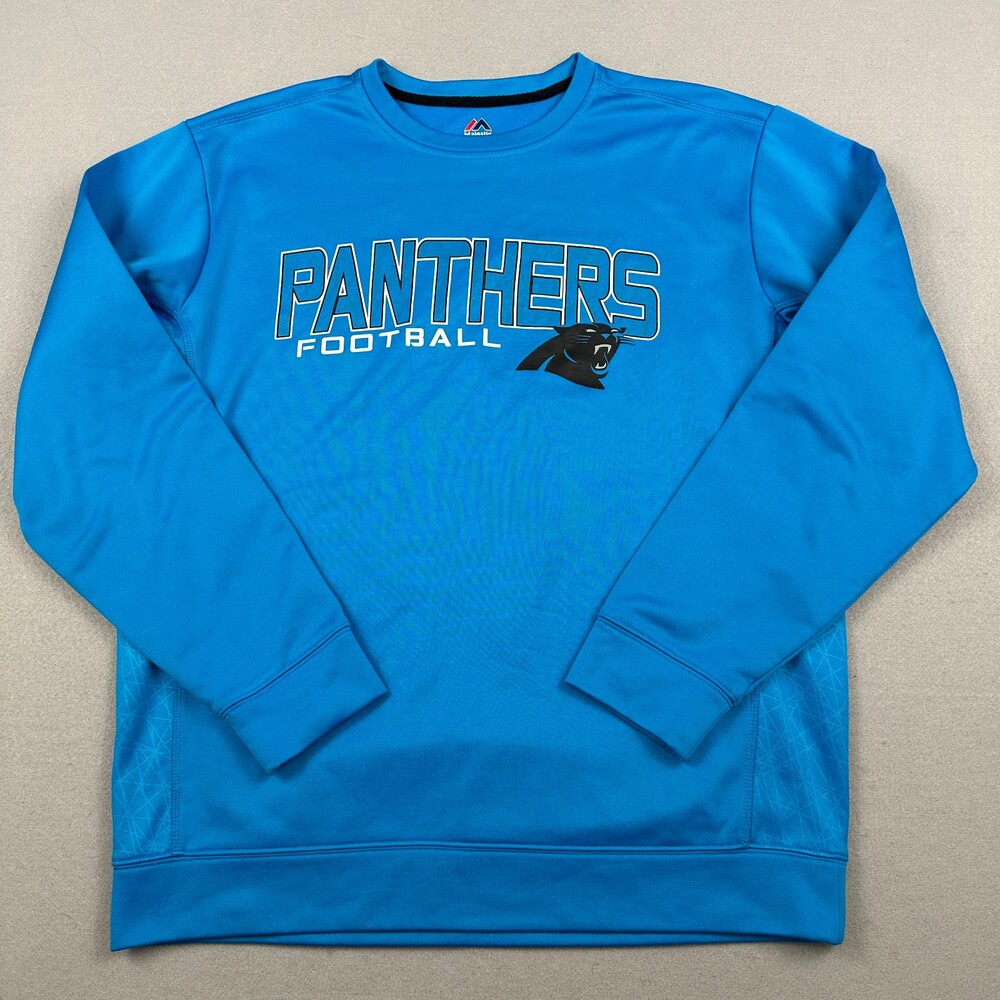 Carolina Panthers Sweater Men Large Blue Solid Majestic Pullover Crewneck NFL L